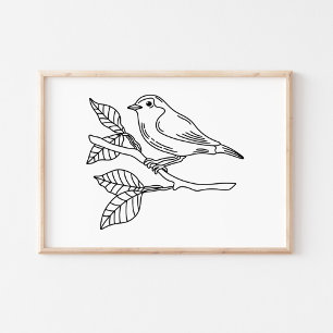 Póster Ilustración caprichosa de un pájaro dibujado a man