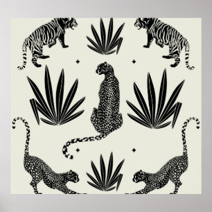 Póster Ilustracion Cheetah minimalista Vintage