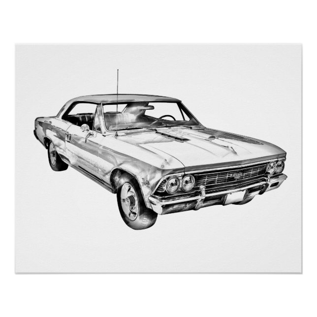Póster ilustracion Chevy Chevelle SS 396 de 1966 (Anverso)