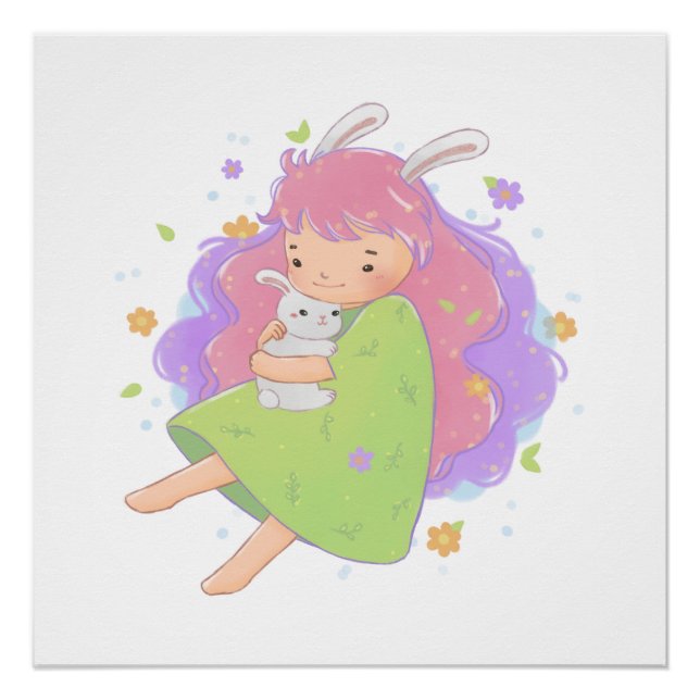 Póster Ilustracion Chica de conejo de primavera (Anverso)
