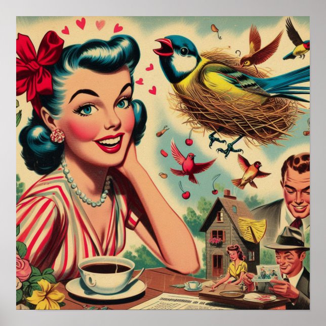 Póster Ilustracion Chica de Retro Kitsch de los años 50 (Frente)