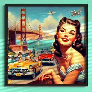 Póster Ilustracion Chica Vintage San Francisco