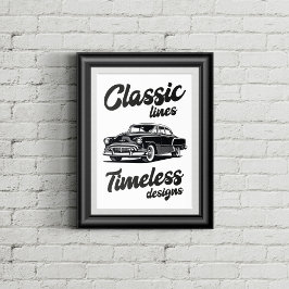 Póster Ilustracion clásico de coches en blanco y negro.