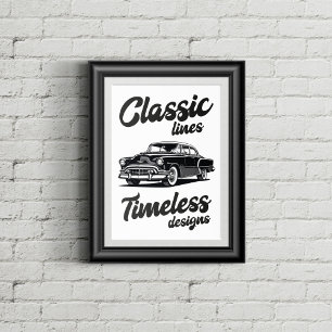 Póster Ilustracion clásico de coches en blanco y negro.
