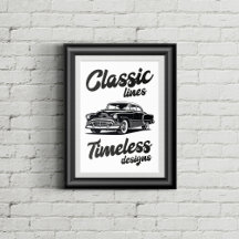 Ilustracion clásico de coches en blanco y negro.