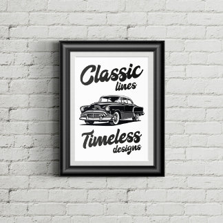 Póster Ilustracion clásico de coches en blanco y negro.