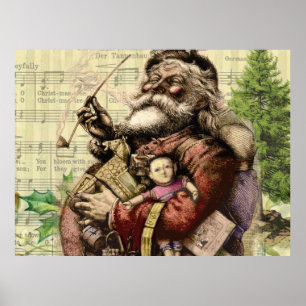 Póster Ilustracion clásico de Santa