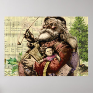 Póster Ilustracion clásico de Santa