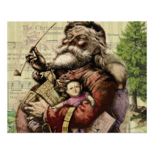 Póster Ilustracion clásico Merry Santa Claus Tree