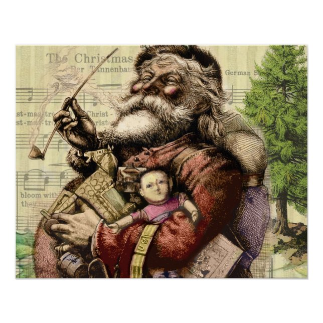 Póster Ilustracion clásico Merry Santa Claus Tree (Anverso)