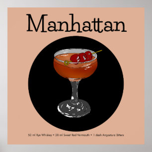 Póster Ilustracion Cocktail de Manhattan