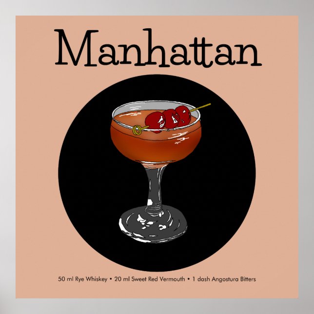 Póster Ilustracion Cocktail de Manhattan (Frente)