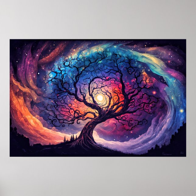 Póster Ilustración Colorida de la Noche Iluminada (Frente)