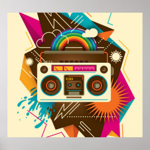 Póster Ilustracion colorido de radio vintage abstracto