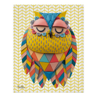 Póster Ilustración con patrón de ave tribal búho azteca 3