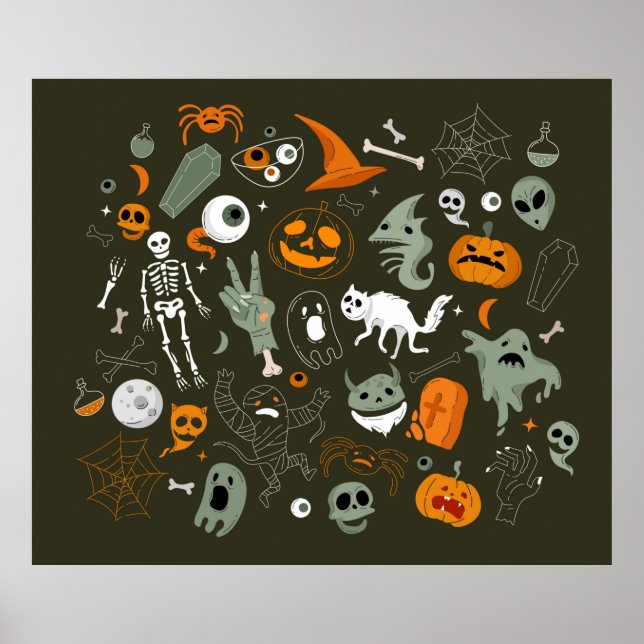 Póster Ilustracion conceptual de Halloween con Rótulo y s (Frente)