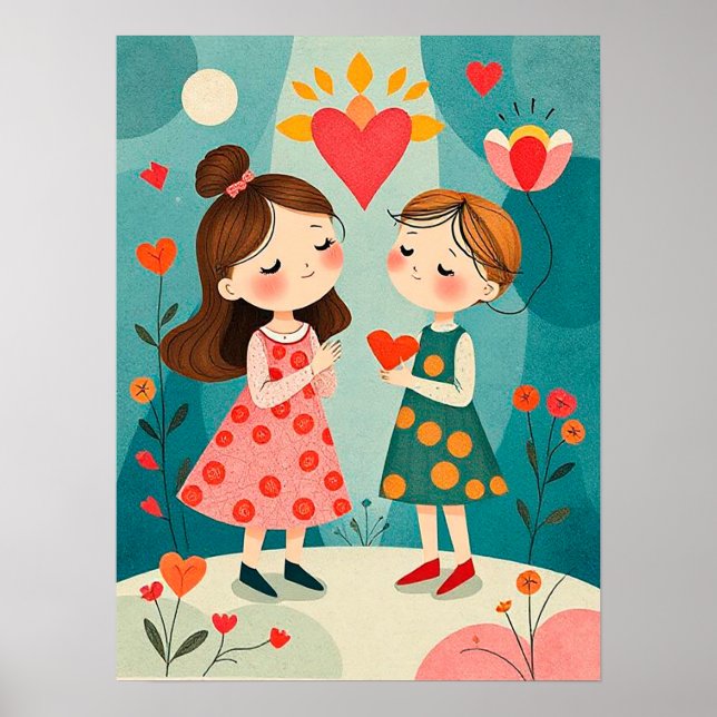 Póster Ilustración conmovedora de dos niños (Frente)