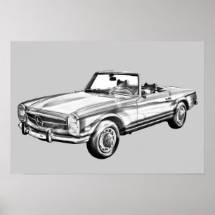 Póster Ilustracion convertible Mercedes Benz 280 SL