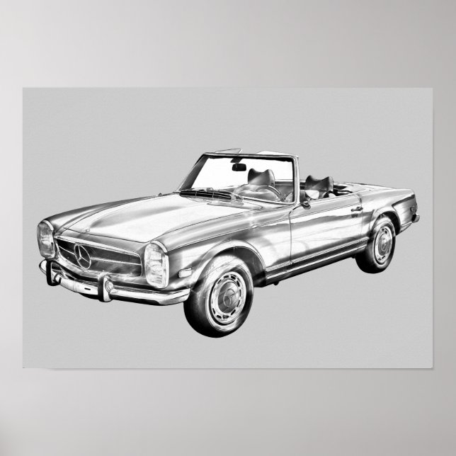 Póster Ilustracion convertible Mercedes Benz 280 SL (Frente)