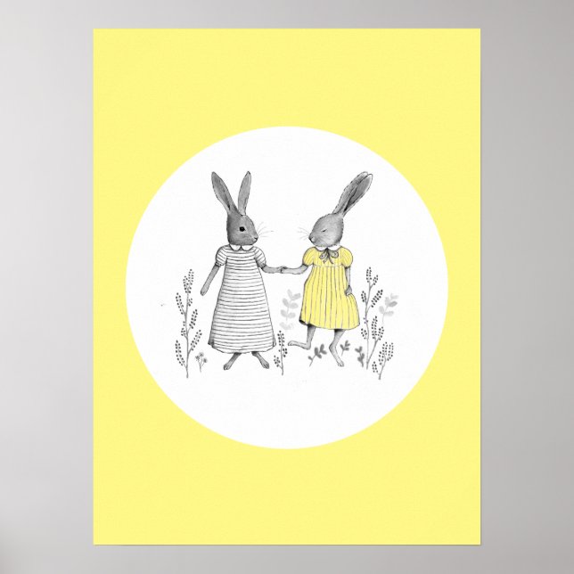 Póster Ilustracion Cute Dancing Rabbits Nursery Ryhme (Frente)