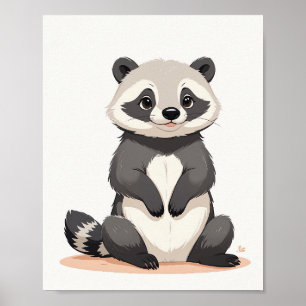 Póster Ilustracion Cute Raccoon