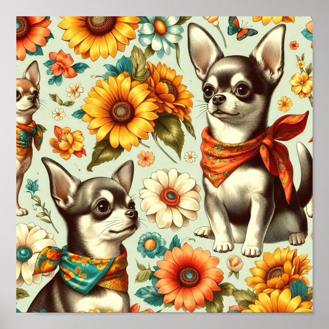 Póster Ilustracion Cute Retro Chihuahua (Frente)