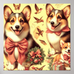Póster Ilustracion Cute Welsh Corgi Cardigan