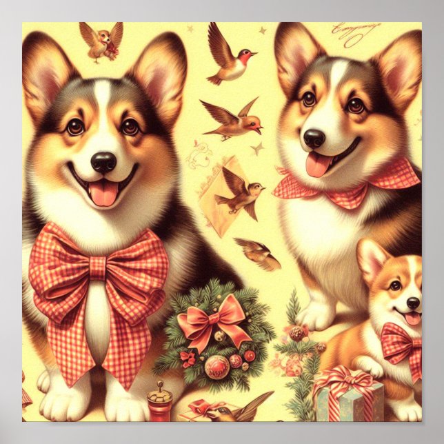 Póster Ilustracion Cute Welsh Corgi Cardigan (Frente)