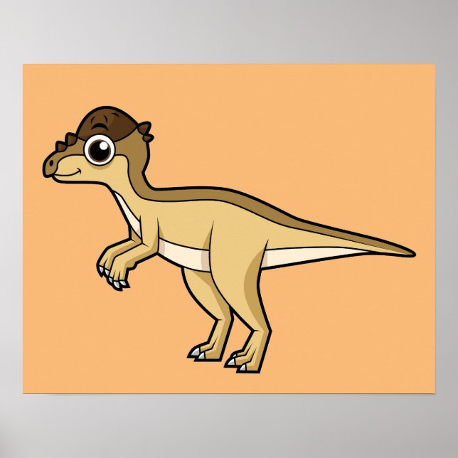 Póster Ilustracion Cuto De Un Dinosaurio Pachycephalosaur (Frente)