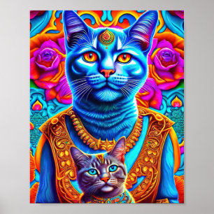 Póster ilustracion de 2 gatos azules