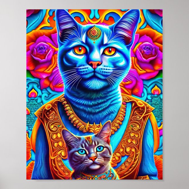 Póster ilustracion de 2 gatos azules (Frente)