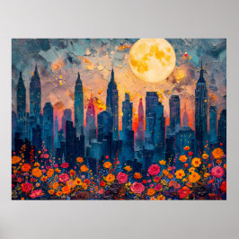 Póster Ilustracion de acuarela abstracta sobre luna llena