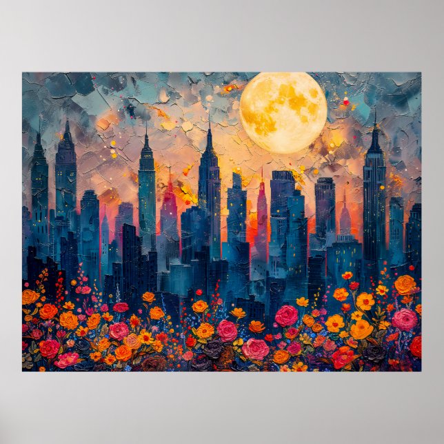 Póster Ilustracion de acuarela abstracta sobre luna llena (Frente)