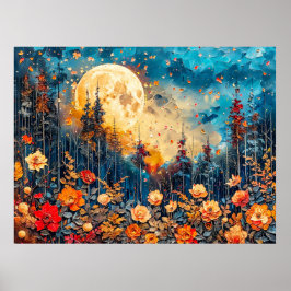 Póster Ilustracion de acuarela abstracta sobre luna llena