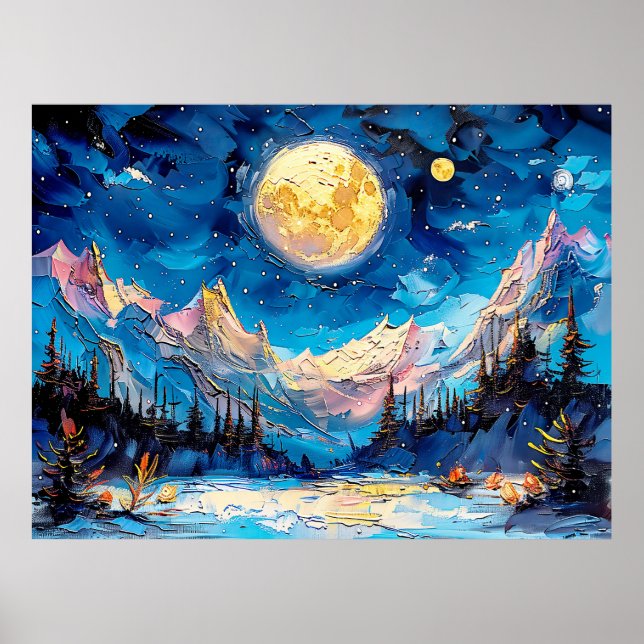 Póster Ilustracion de acuarela abstracta sobre luna llena (Frente)