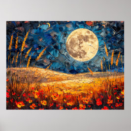 Póster Ilustracion de acuarela abstracta sobre luna llena