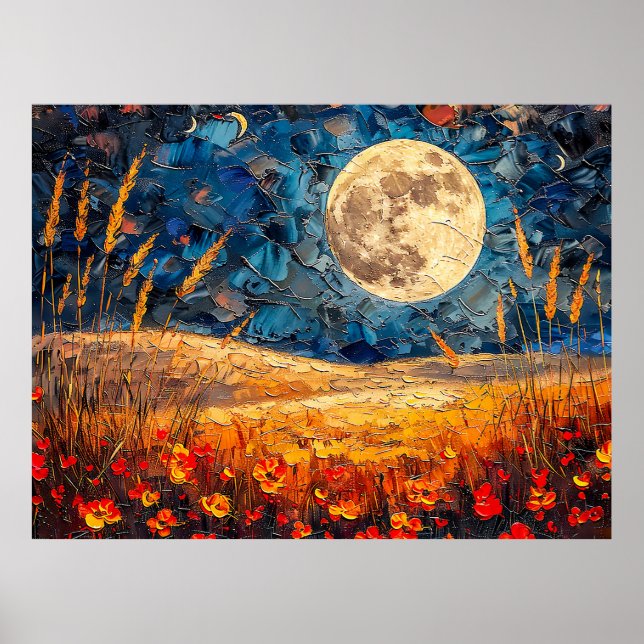 Póster Ilustracion de acuarela abstracta sobre luna llena (Frente)