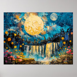 Póster Ilustracion de acuarela abstracta sobre luna llena