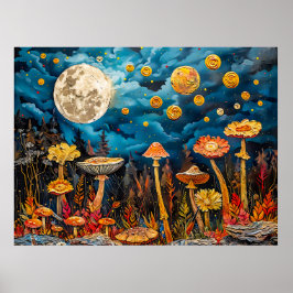 Póster Ilustracion de acuarela abstracta sobre luna llena