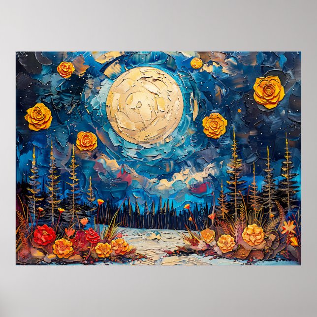 Póster Ilustracion de acuarela abstracta sobre luna llena (Frente)