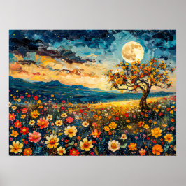 Póster Ilustracion de acuarela abstracta sobre luna llena