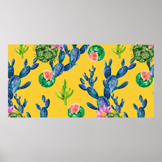 Póster Ilustracion de acuarela con cactus y (Frente)
