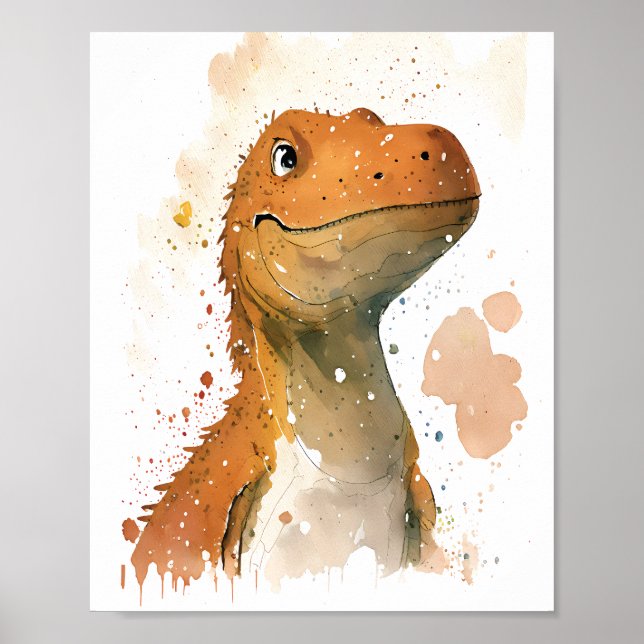 Póster Ilustración de acuarela de dinosaurio (Frente)