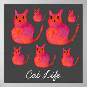 Póster Ilustracion de acuarela de gato blanco