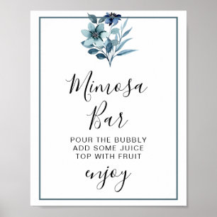 Póster Ilustración de Acuarela Rústica Ramo Floral Azul