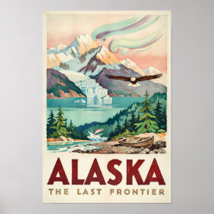 Póster Ilustración de águila calva de las luces del norte