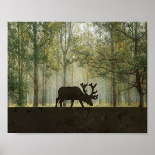 Póster Ilustración de alce en el bosque