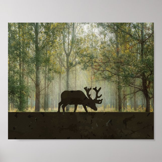 Póster Ilustración de alce en el bosque (Frente)