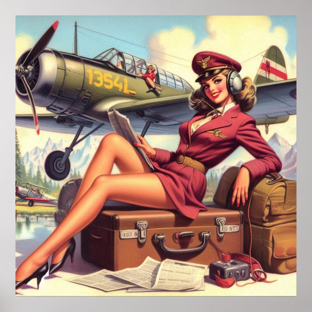 Póster Ilustracion de anclaje de avión antiguo (Frente)