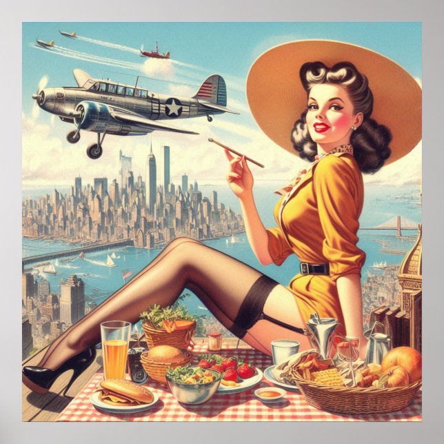 Póster Ilustracion de anclaje de avión retro (Frente)